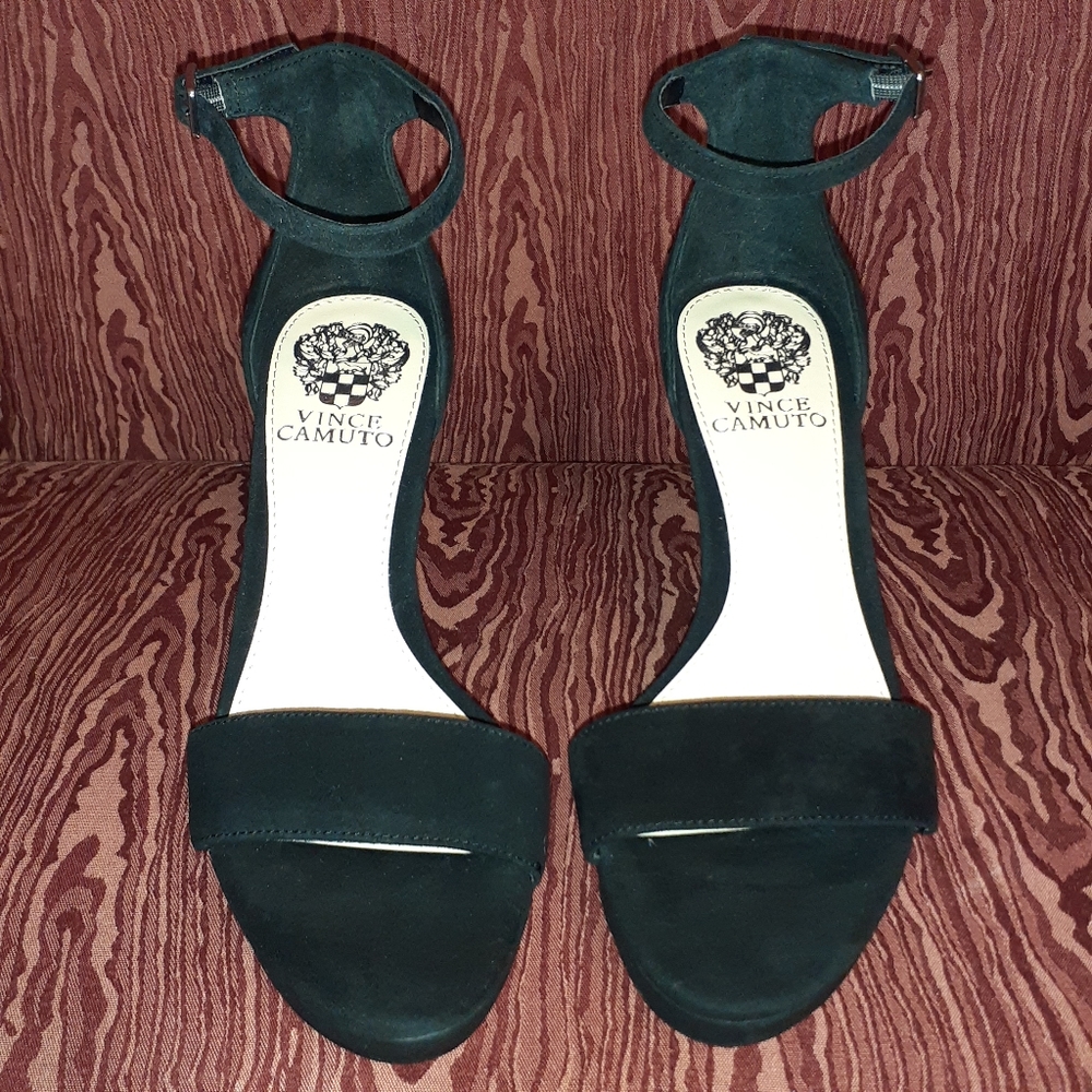 NEW VINCE CAMUTO BLACK LEATHER ANKLE STRAP HEELS SIZE 7M